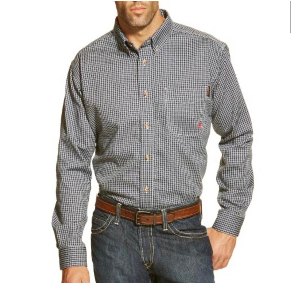 Ariat FR Flame Resistant Button Down Plaid Work Shirt Cat 2 Men's XXL Blue